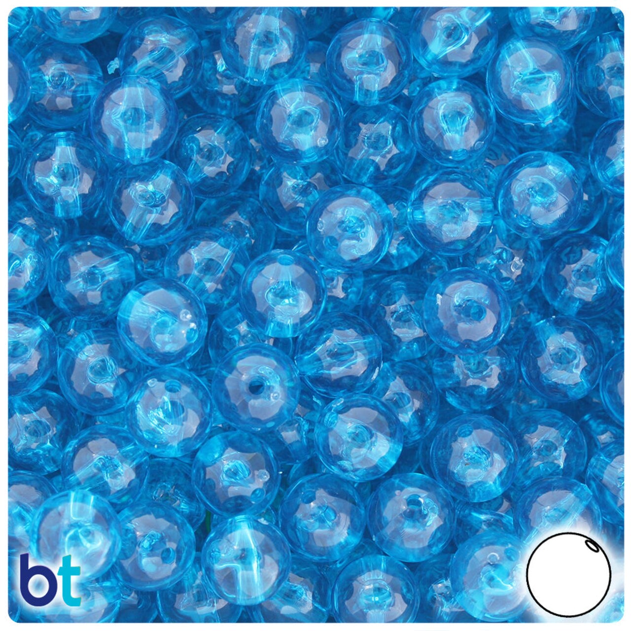 BeadTin Turquoise Transparent 10mm Round Plastic Craft Beads (150pcs)
